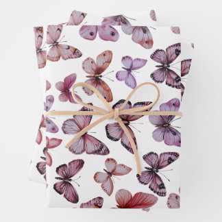 Butterfly Pattern Watercolor Elegant Pretty Gift Wrapping Paper Sheet