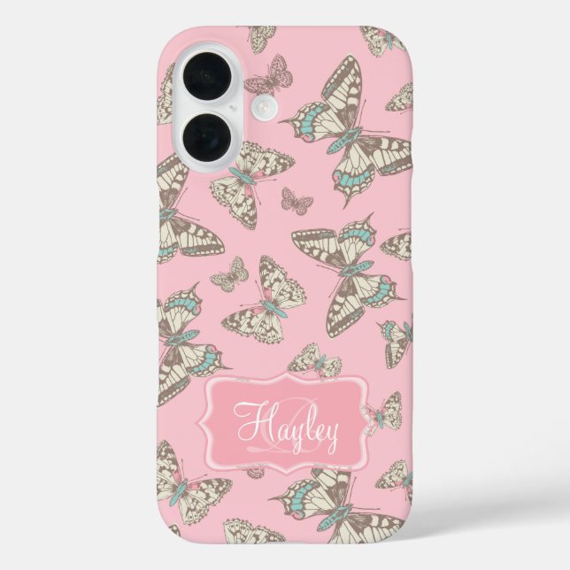 Butterfly patterned pink name  Case-Mate iPhone case (Back)