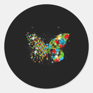 Butterfly Peace Lover Autism Awareness Month Men W Classic Round Sticker