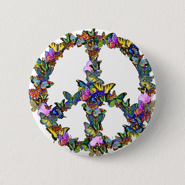 Butterfly Peace Symbol 6 Cm Round Badge (Front)