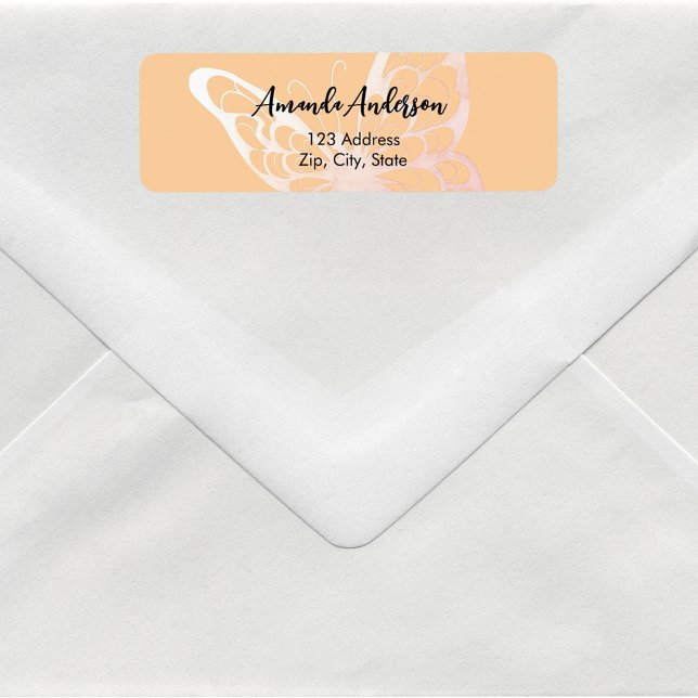 Butterfly peach pink return address label (Creator Uploaded)