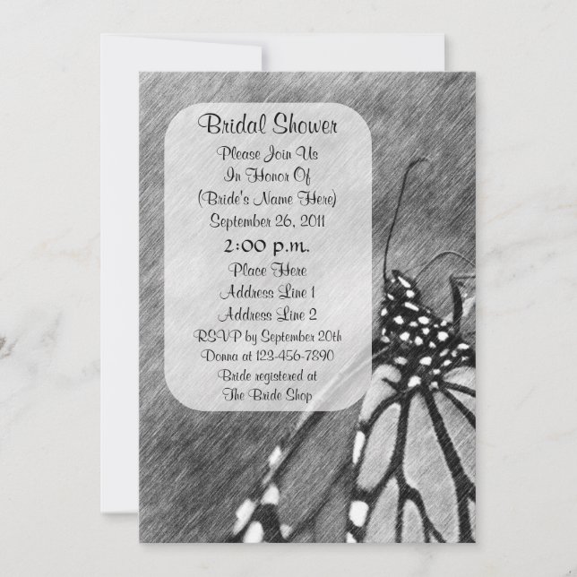 Butterfly Pencil Art Bridal Shower  Invitation (Front)