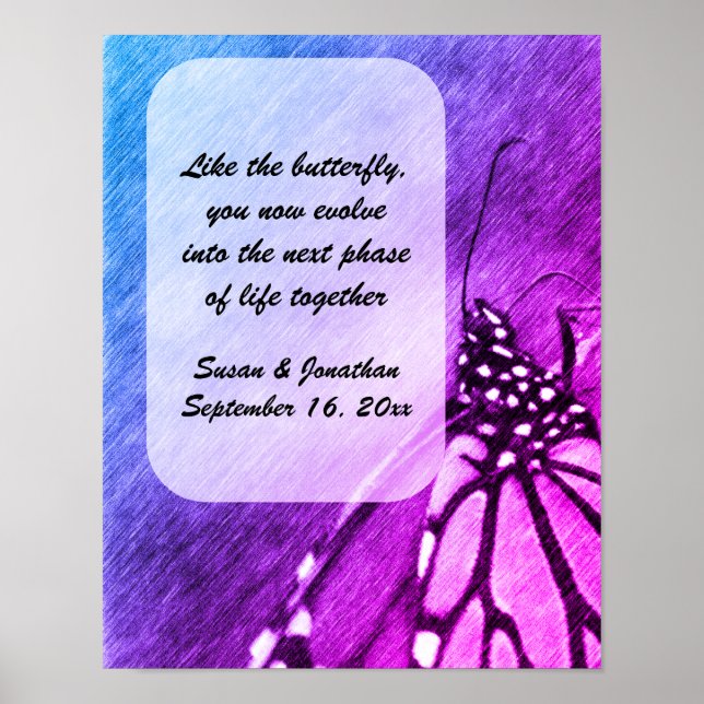 Butterfly Pencil Art Personalised Wedding Poster (Front)