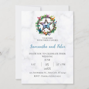 Butterfly Pentacle Nature Magick Marble Wedding Invitation