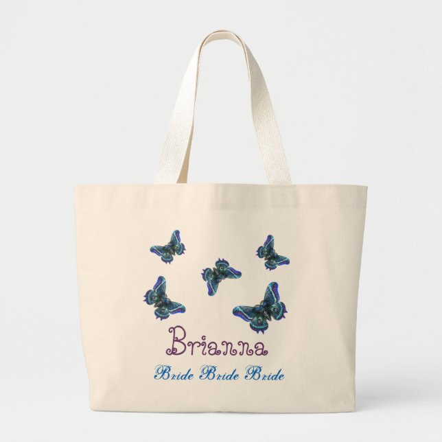 Butterfly Personalised Name Bride Large Tote Bag (Front)