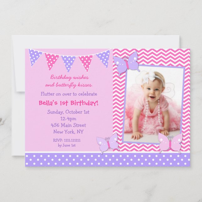 Butterfly Photo Birthday Invitations (Front)