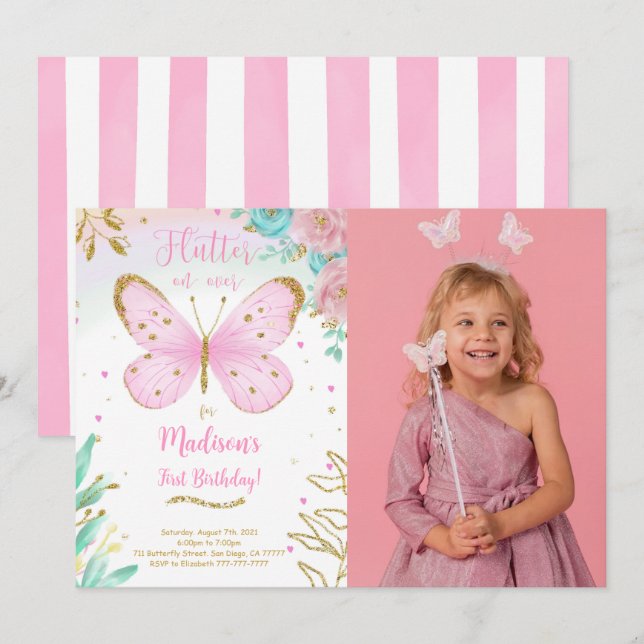 Butterfly Photo Invitation (Front/Back)