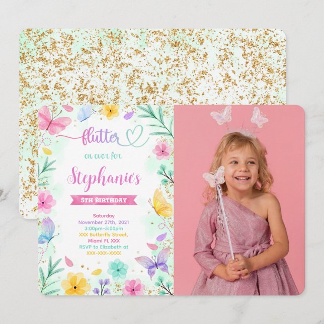 Butterfly Photo Invitation (Front/Back)