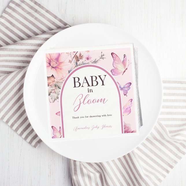 Butterfly Pink Baby in Bloom Girl Baby Shower Napkin (Creator Uploaded)