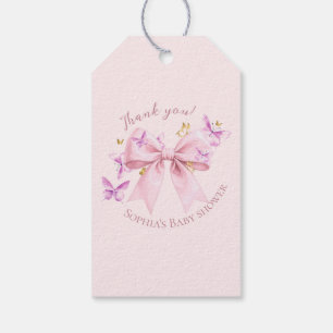 Butterfly Pink Bow Baby Shower Gift Tags