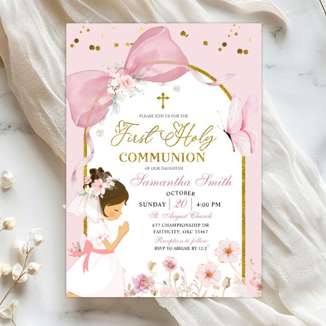 Butterfly Pink Coquette Girl First Holy Communion Invitation (Creator Uploaded)