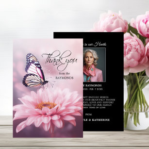 Butterfly Pink Daisy Flower Sympathy Funeral Thank You Card