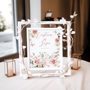 Butterfly Pink Floral Baby Shower Custom Sign