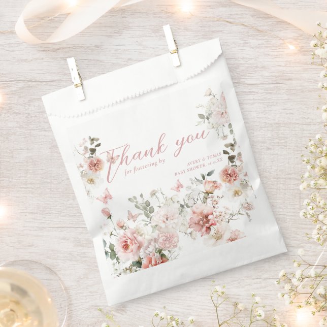 Butterfly Pink Floral Baby Shower fluttering by Favour Bags (Clipped)
