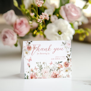 Butterfly Pink Floral Baby Shower fluttering by Thank You Card