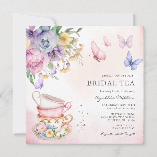 Butterfly Pink Floral Bridal Tea Bridal shower Invitation (Front)