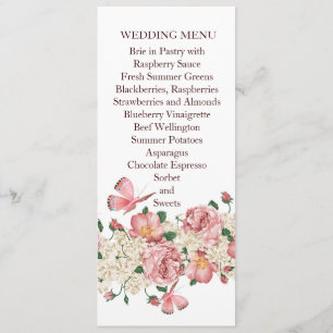Butterfly Pink Floral Garden Wedding Menu