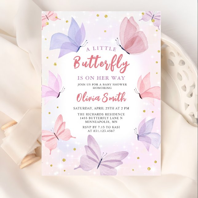 Butterfly Pink Girl Baby Shower Invitation (Creator Uploaded)
