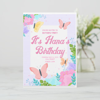 Butterfly Pink Girls Birthday Party  Invitation