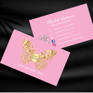 Butterfly pink gold logo QR code Business Card