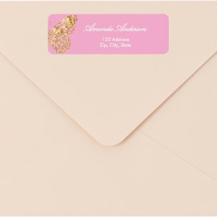 Butterfly pink gold return address
