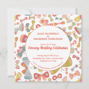 Butterfly Pink Green Evening Wedding Invitation