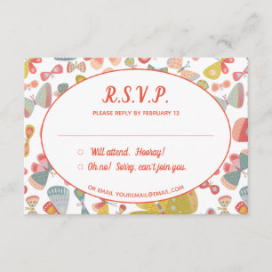Butterfly Pink Green Wedding RSVP Enclosure Card