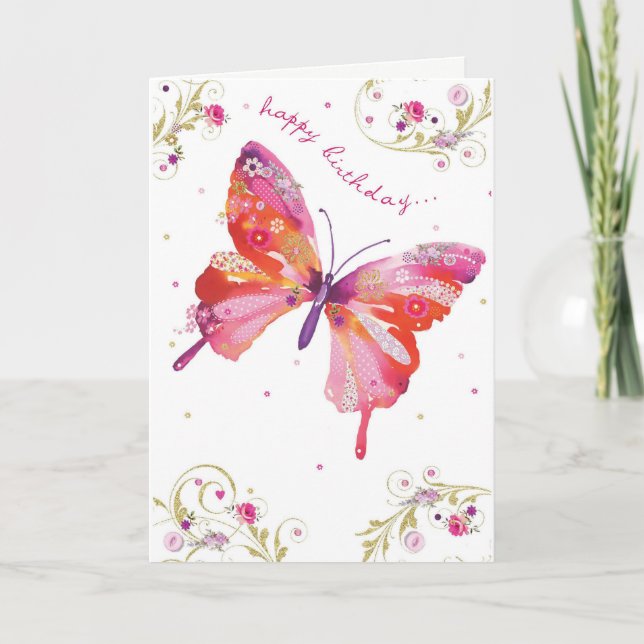 Butterfly Pink Happy Birthday Card (Front)
