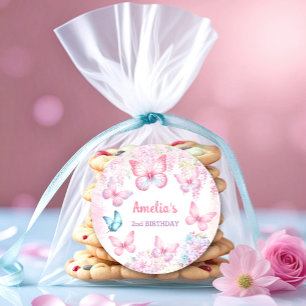 Butterfly Pink Purple Floral Summer Girl Birthday Classic Round Sticker