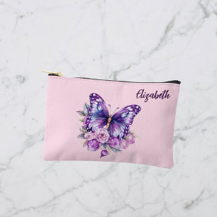 Butterfly pink purple flowers accessory pouch