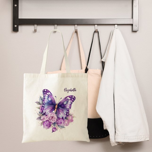 Butterfly pink purple flowers tote bag (Creator Uploaded)