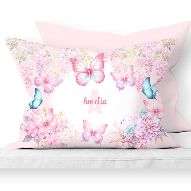 Butterfly Pink Purple Pastel Floral Name Girl Pillowcase (Butterfly Pink Purple Pastel Floral Name Girl Pillow Case)