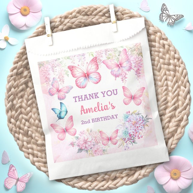 Butterfly Pink Purple Pastel Summer Girl Birthday Favour Bags (Butterfly Pink Purple Pastel Summer Girl Birthday Favor Bag)