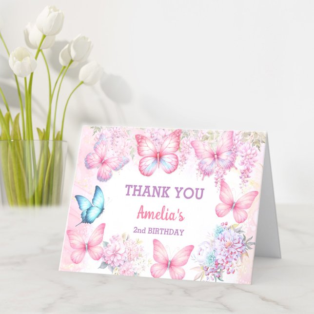 Butterfly Pink Purple Pastel Summer Girl Birthday Thank You Card (Butterfly Pink Purple Pastel Summer Girl Birthday Thank You Card)