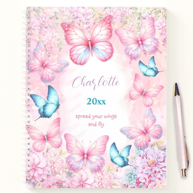Butterfly Pink Purple Sketchbook Floral Girly Name Notebook (Butterfly Pink Purple Sketchbook Floral Girly Name Notebook)
