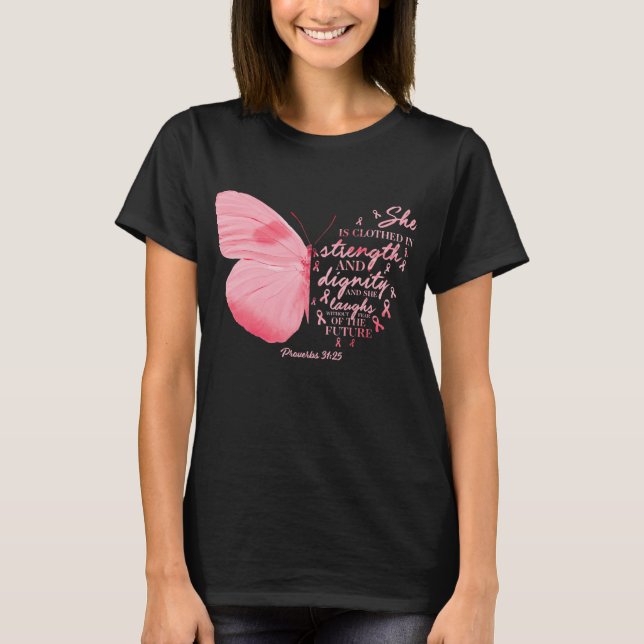 Butterfly Pink Ribbon Breast Cancer T-Shirt (Front)