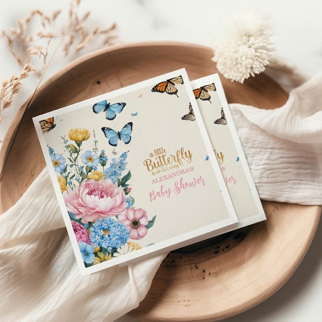 Butterfly Pink Rose Garden Girl Baby Shower Napkin (Creator Uploaded)