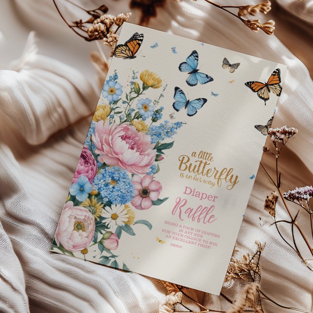 Butterfly Pink Rose Garden Girl Diapper Raffle Enclosure Card (Creator Uploaded)