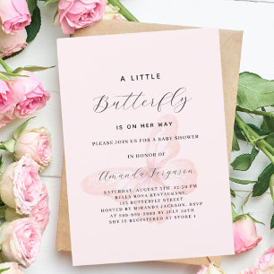 Butterfly pink  rose gold girl Baby Shower Invitation