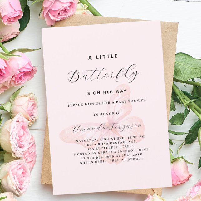 Butterfly pink  rose gold girl Baby Shower Invitation (Creator Uploaded)