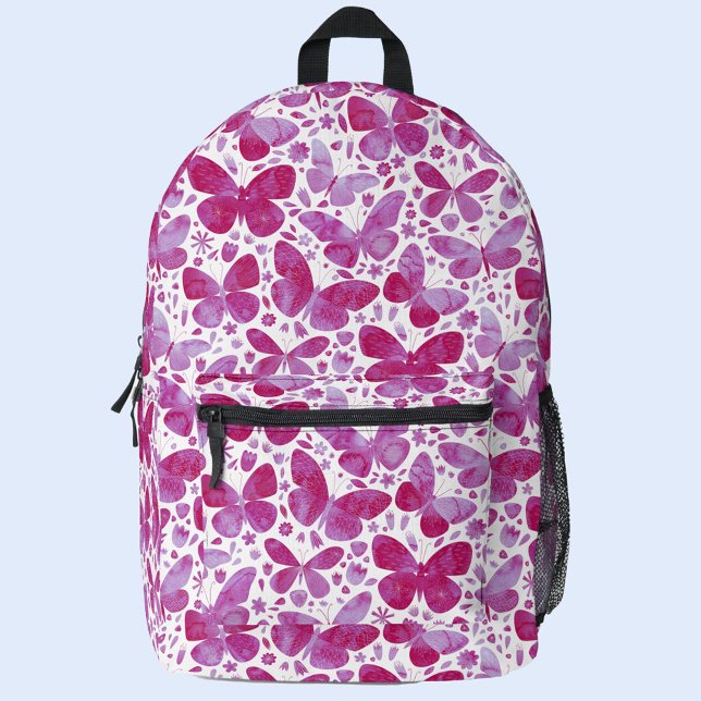 Butterfly Pink Watercolor Printed Backpack (Magenta pink and white watercolor butterfly backpack)