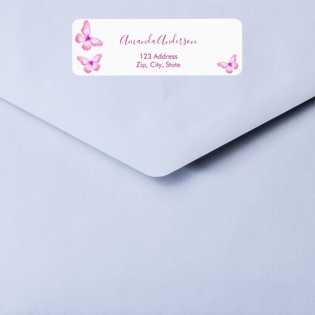 Butterfly pink white return address label (Creator Uploaded)