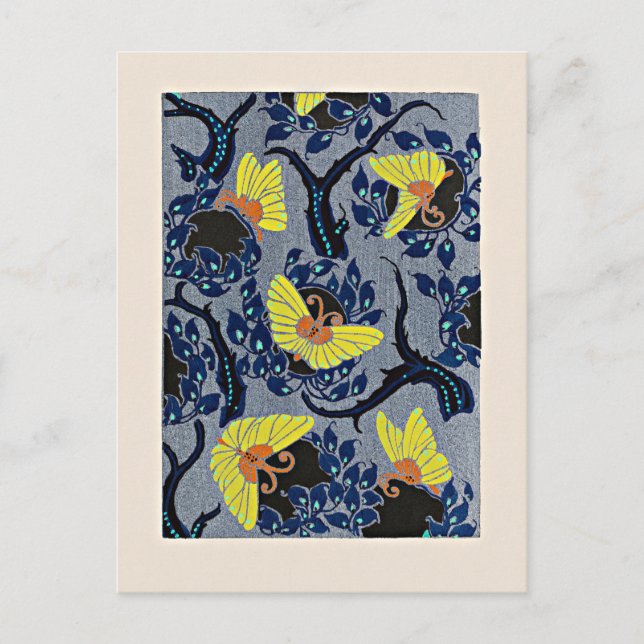 Butterfly Pochoir, art nouveau pattern, Postcard (Front)
