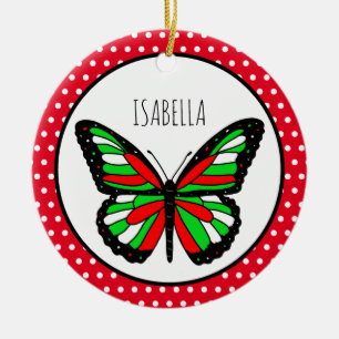 Butterfly Polka Dot Personalised Christmas Ceramic Tree Decoration