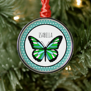 Butterfly Polka Dot Personalised Christmas Metal Tree Decoration