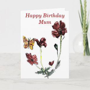 Butterfly Poppy Flowers Birthday Card