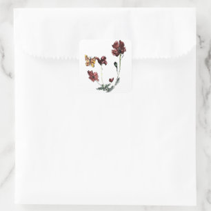 Butterfly Poppy Flowers Nature Square Sticker