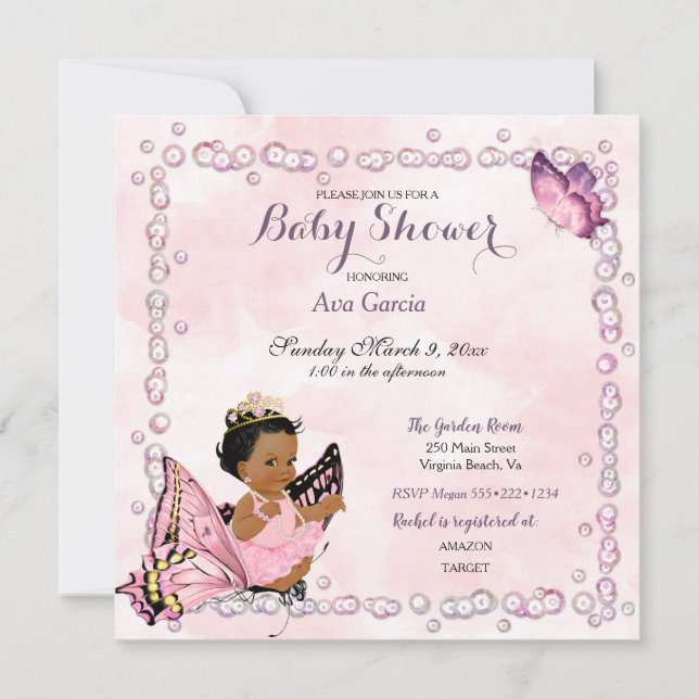 Butterfly Princess Baby Girl  Invitation (Front)