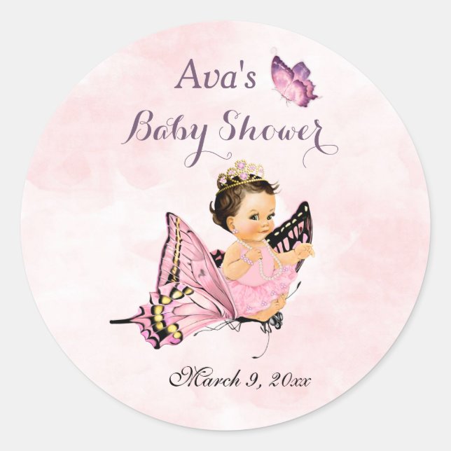 Butterfly Princess Baby Girl Pink Classic Round Sticker (Front)