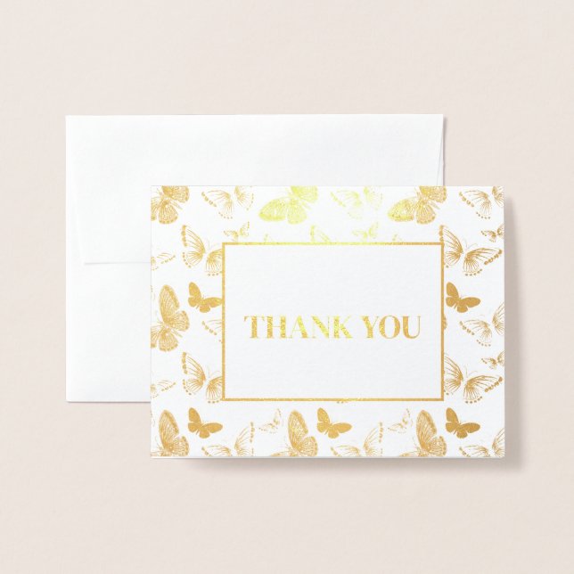 Butterfly Print Thank You Foil Card (Front With Envelope)